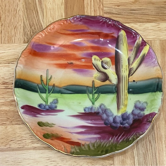 LEFTON Hand painted Southwestern Cactus Desert 3- footed Cup & Saucer Tea Set - Picture 5 of 13